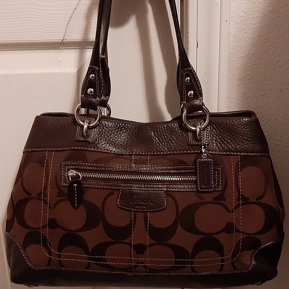 Large Signature Brown Coach Handbag